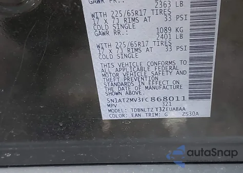 2015 Nissan Rogue Sv из США, поврежденный, VIN 5N1AT2MV3FC868011